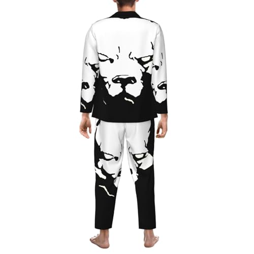 Portrait Of Pitbull Dog Mens Pajamas Set Button Down Sleepwear Set Long Sleeve Loungewear With Pockets2