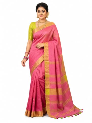 Image of HAIDER ALI AND SONS Grey Cotton Linen Saree for Women | Soft Linen Slub Blend Saree with Running Blouse Piece | Lightweight Handloom Style Saree | Office, Casual, Party & Festival Wear