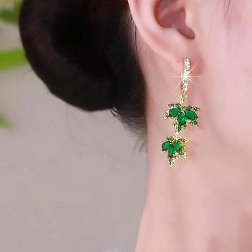 Exquisite Maple Leaf Dangle Hoop Earrings Cubic Zirconia Red Crystal Leaves Fall Drop Dangling Cartilage Small Huggie Hoops Earring Dainty Jewelry Gifts Thanksgiving2