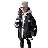 [ＮＯＭＳＯＣＲ] ジャンパー 女の子 子供服 スタジャン ジュニア キッズ ジャケット 刺繍 スプリングコート アウター ブルゾン 長袖 シンプル こども 春秋服 120-170cm (JP, 身長, 150, ブラック)