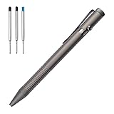 Lary Grey 4.8'' Titanium Alloy Bolt Action Pen Compatible with Parker Refill Stainless Steel Pen Clip EDC Pocket Business Collection Ballpoint Pen with 3 Extra Refills in Gift Box (LA001)