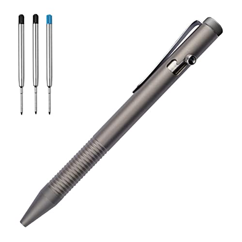 Lary LA001 Titanium Alloy Ballpoint Pen Compatible with Parker Refills, Stainless Steel Pen Clip, EDC Pocket Business Collection, Ballpoint Pen with 3 Extra Refills in Gift Box