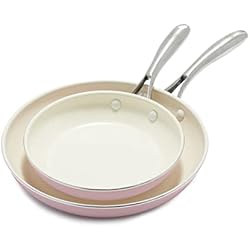 GreenLife Artizan Juego de Sartenes de Cerámica Antiadherente, Libre de PFAS, Apto para Inducción, Apto para Lavavajillas, Apto para Horno,Rosa