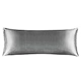 BEDELITE Satin Silk Body Pillow Pillowcase for Hair and Skin, Premium and Silky Grey Long Body Pillow Case Cover 20x54 with Envelope Closure