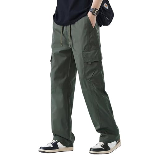 [xulee] カーゴパンツ ロングパンツ 冷感 夏服 メンズ 吸水速乾 通気 薄手 涼しい 涼感 ズボン イージーパンツ ワイドパンツ オーバーサイズ ゆったり おしゃれ アウトドア リラックスパンツ 春夏秋用armyGreen-XL