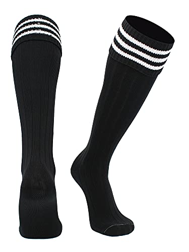 TCK Euro Style 3 Stripe Soccer Socks (Black White, Medium)