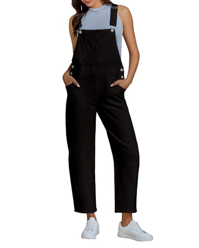 luvamia Barrel Leg Overalls for Women Baggy Bib Stretchy Denim Jumpsuit Loose Fit Jean Overall Jumpsuits with Pockets