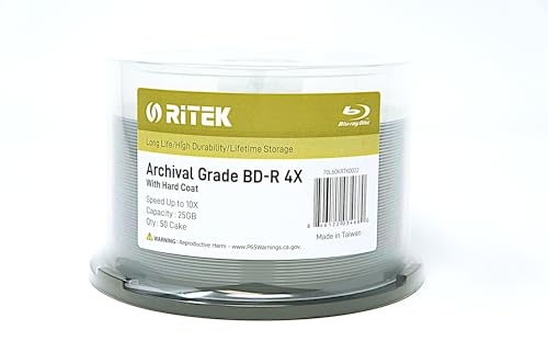 Image of 50 Pack Ritek BD-R 25GB 4X Archival Grade Blank Disc Certified by ADTC Japan
