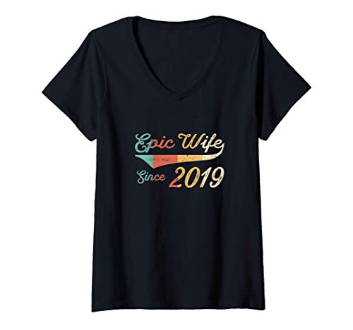 Womens 2 year Wedding Anniversary Gift Her Epic Wife Since 2019 V-Neck T-Shirt