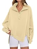 ANRABESS Women's Sweatshirts Oversized Casual Loose Button Up Henley Pullover Top High Low Split 2025 Fall Fashion Outfits Beige Small