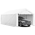 10×20 Carport Portable Garage Heavy Duty with Sidewalls, Reinforeced Metal Frame, Waterproof Carport Canopy for Party Boat Cars and Storage (White)