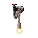 DIY Hanf Seil Wandleuchte Industrie Vintage E27 Wandleuchte Licht Retro-Form Wasserrohr Wandlampe für Loft Küche Flur Korridor Club