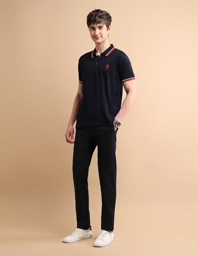 Image of U.S. POLO ASSN. Solid Slim Fit Polo T Shirts for Men - 100% Cotton, Half Sleeve Mens Tshirt - XL, Navy