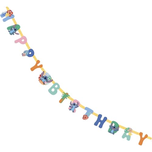 Disney Lilo and Stitch Happy Birthday Multicolor Jointed Banner 6.94 (1 Count) - Perfect for Indoor & Outdoor Celebrations