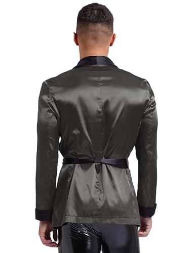 easyforever Men's Smoking Jacket Silky Satin Long Sleeve Open Front Kimono Bathrobe with Belts2
