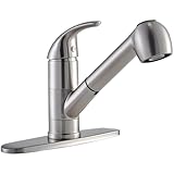 Comllen Commercial Small Kitchen Faucet Brushed Nickel, Stainless Steel Single Handle Pull Out Kitchen Sink Faucet, Single Hole Low Kitchen Faucets with Sprayer