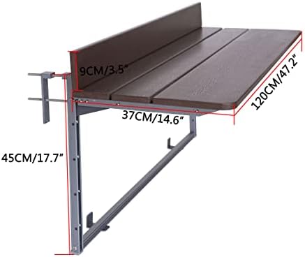 Balcony Bar Table for Railings, Hanging Folding Adjustable Deck Table for Patio, Garden