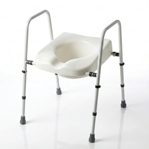 Fully Adjustable Toilet Frame with Seat Raised Toilet Seat Riser with Arms Freestanding Commode Toilet Chair for Elderly & Disabled Height and Width Adjustable Toilet Aid for Sitting and Rising