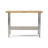 John Boos JNS02 Maple Top Work Table with Galvanized Steel Base and Adjustable Galvanized Lower Shelf, 48