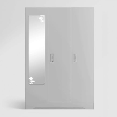 Image of Interio by Godrej Almirah Slimline 3-Door Steel Almirah, Cupboard for Clothes (Royal Ivory), 1-Year Warranty, 7 Shelves, 1 Locker, Star Design Mirror