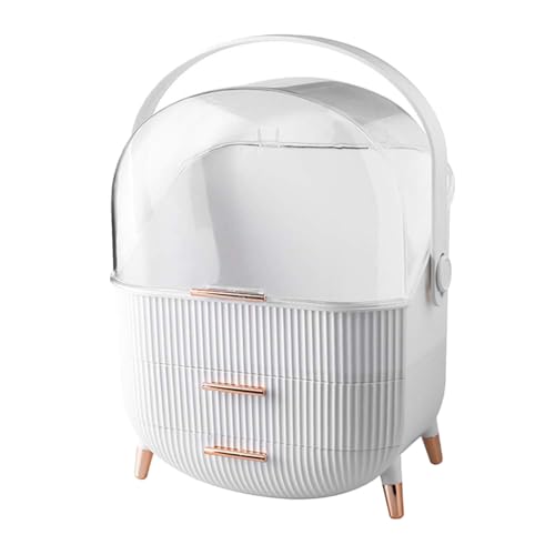 KONEE Organizzatore Cosmetici Grande Capacità Premium, Organizer Trucchi Multifunzione, Antipolvere Scatola di Stoccaggio Portatile Cosmetico, per Bagno, Camera, Ufficio - Bianco