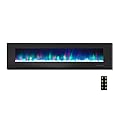 Cambridge 78 Inch Wall Mount Electric Fireplace Heater with Remote Control, Multicolor Flames, and Crystal Rock Display for Indoor Use in Living Room, Bedroom, Home Office, Black