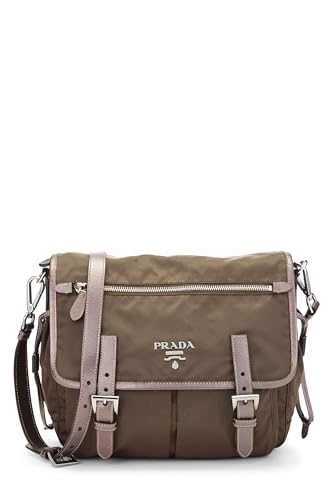 Pre-Loved Brown Nylon Double Buckle Flap Messenger Bag, Brown