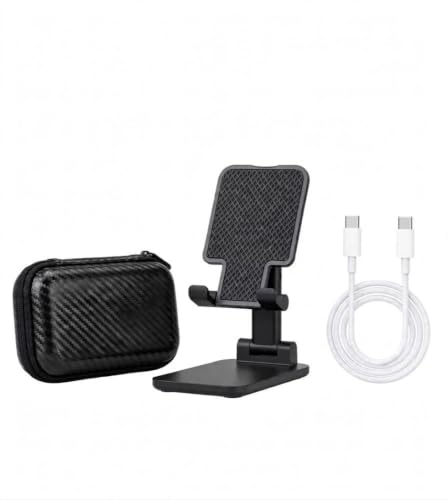 IB Tech Adjustable Phone Stand Bundle - Carbon Fiber Case & 60W Cable