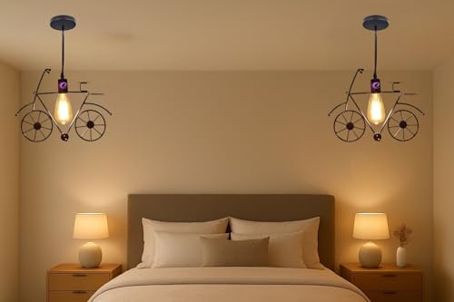 Image of GreyWings Vintage Cycle Shaped Hanging Light for Home Decor, Black Pendant Lamp, Decorative Industrial Style Lamp for (Bulb Not Included) Small Pack of 1
