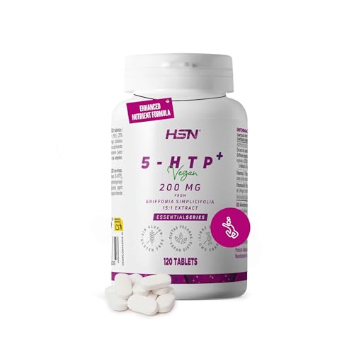 HSN 5-HTP Plus 200mg + Vitaminas C & B6 | 120 Tabletas | 6000mg equivalencia Semilla Griffonia simplicifolia | 5 HTP (5-hidroxi-L-triptófano) 15x Veces Más Concentrado | No-GMO, Vegano, Sin Gluten