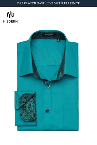 Image of HISDERN Mens Business Dress Shirts Long Sleeve Casual Button Down Shirt Formal Inner Collar Contrast Shirt for Men Wedding