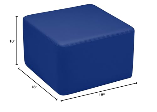 Image of Sprogs 12 inch H Structured Cube Stool -Flexible Modular Collaborative Soft Seating for Office, Home, Lounge and School Classrooms with Durable Frame & Set of 6 inch Legs Add-on -Blue