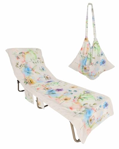 Wildflower Beach Chair Towel Covers for Chaise Lounge with Side Pocket, Soft Plush Pool Towels Cover for Patio Sunbathing Outdoor 29''x85'' Retro Multicolor Botanical Floral Garden Herb