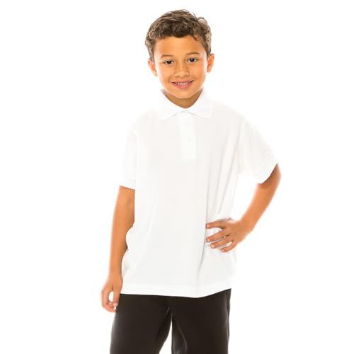 Image of unik Boy's Premium Quality Pique Polo Uniform Shirt Short Sleeve White Sky Blue Navy Hunter Green Burgundy Black Red