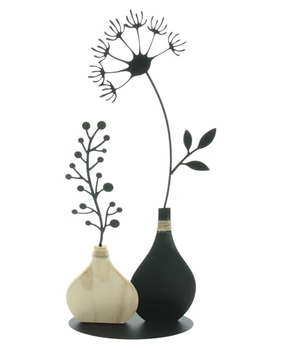 Metalldeko Vasen Mattschwarz Holz Sisal Maße: 22 x 7 x 47 cm