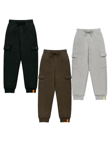 Image of KiddoPanti Boys Cotton Joggers | 100% Cotton Single Jersey | 2 Side Cargo Pockets with Flap | Elasticated Waist Band with Functional Drawcord | Soft & Breathable Track Pants