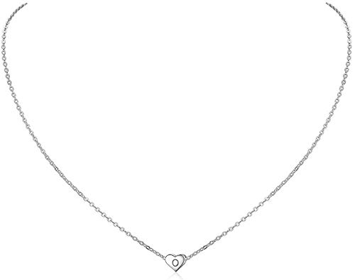 Preisvergleich Produktbild CKAWM Halskette Zarte Herzkette Anfangsbuchstabe Anhänger Halsketten Für Frauen Mädchen 925 Silber Farbe Minimalistischer Schmuck 16 + 2 Zoll Rolo-Kette -15-O