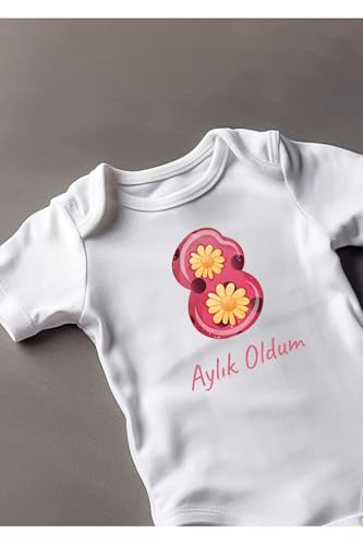 Kısa Kollu%100 Pamuklu 8 Aylık Oldum Bebek Body Zıbın, Yeni…