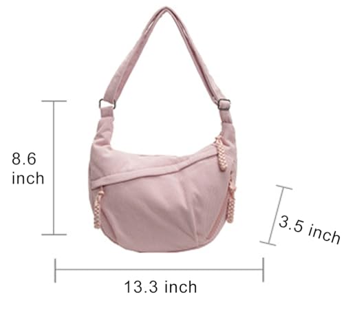 Image of Hobo Bag for Women Men Crescent Shoulder Bag Retro Nylon Canvas Crossbody Bag Slouchy Corduroy Dumpling Bag Purse | Retro