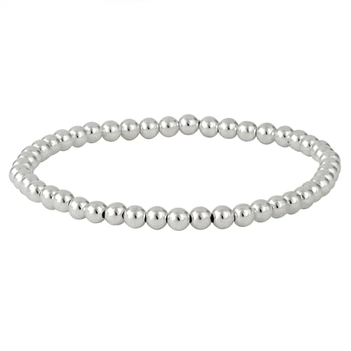 Silverly 4mm Sterling Silver Bead Bracelet - 925 Solid Silver Bracelets for Women - Beaded Elastic String Stacker Bracelets for Ladies - Round Ball Adjustable Stretch Design - Friend Gifts