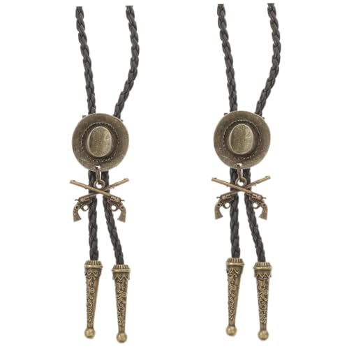 Cravate américaine bolo vintage avec détails argentés gravés pour homme