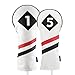 Majek Retro Golf Headcovers White Red Black Vintage Leather Style 1 & 5 Driver Fairway Head Cover Fits 460cc Drivers Classic Look