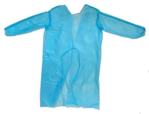 100 Pack LEVEL 2 PP + PE Disposable Isolation Gowns Blue with Elastic Cuff, Latex-Free, Non-Woven, Fluid Resistant, Dental, Medical, Hospital, Industries, ONE SIZE FITS ALL (100 PCS=10 Bags)