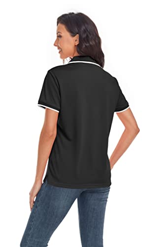 Igeekwell Women's Golf Polo Shirt V Neck Collar Polo Shirt Short Sleeve Golf Tees Casual Moisture Wicking Tennis T-Shirts Polo Women T-Shirt C-Black S #TOP2