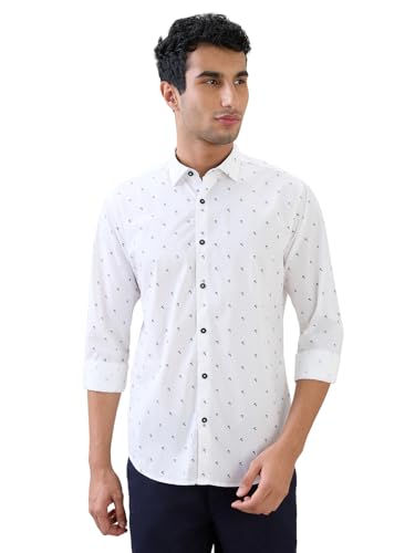 Image of Raymond Men Slim Fit Print Pattern Pure Cotton Cut Away Collar Full Sleeve Casual Shirt