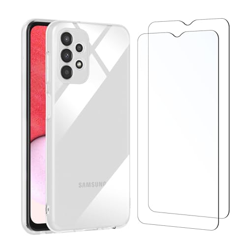 NEW'C Coque pour Samsung Galaxy A13 4G Ultra Transparente Silicone en Gel TPU Souple et 2 × Verre trempé pour Samsung Galaxy A13 4G Film Protection écran
