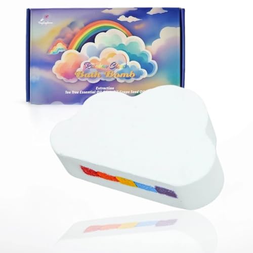 Organic Natural Bath Bombs, Cloud-Shaped Rainbow Fizzies with Multi-Colour Effects, Vegan-Friendly Strawberry Fragrance for Moisturizing Spa Baths and Relaxation