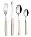 EXZACT Cuberteria 16 Piezas - Acero Inoxidable con Manecillas de Color - 4 x Tenedores, 4 x Cuchillos, 4 x Cucharas, 4 x Cucharaditas (Crema)