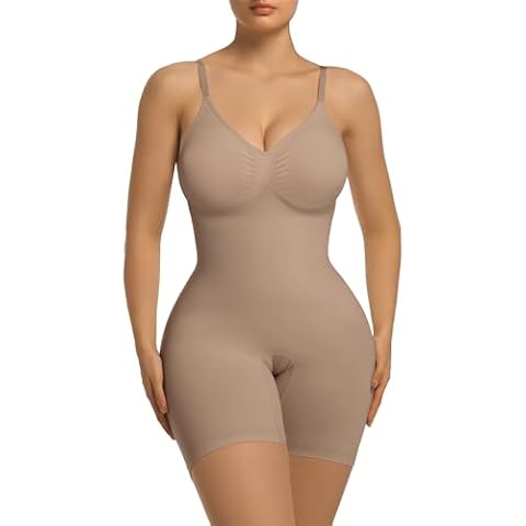 SHAPERX Women's Bra Free Bodysuits Tummy Control Shapewear Mid Thigh Body Shaper with Removable Pads,SZ5468-Sienna-2XL/3XL Cover