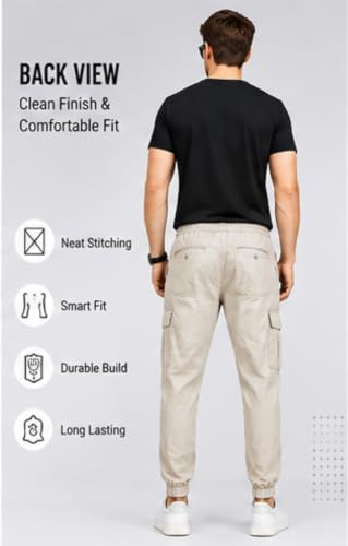 Image of Men's Jogger Cargo Pants | Stretchable Cotton Blend Utility Trousers | Regular Fit Multi Pocket Casual Bottom Wea